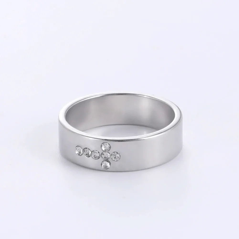 Stainless Steel Jewelled Cross Ring