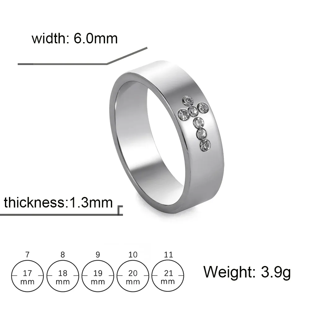 Stainless Steel Jewelled Cross Ring