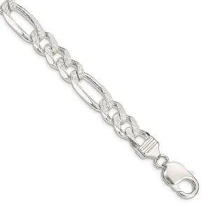 Sterling Silver 10.5mm Pav‚ Flat Figaro Chain Bracelet