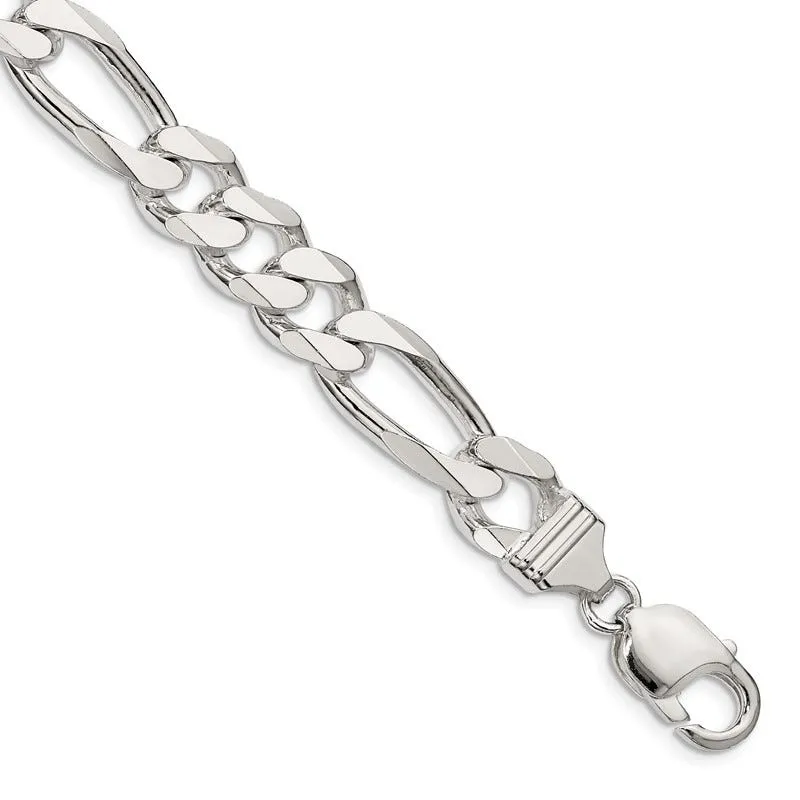 Sterling Silver 10.75mm Figaro Chain Bracelet