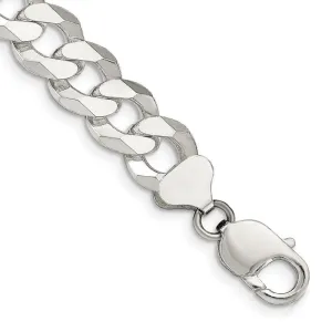 Sterling Silver 12.3mm Beveled Curb Chain Bracelet