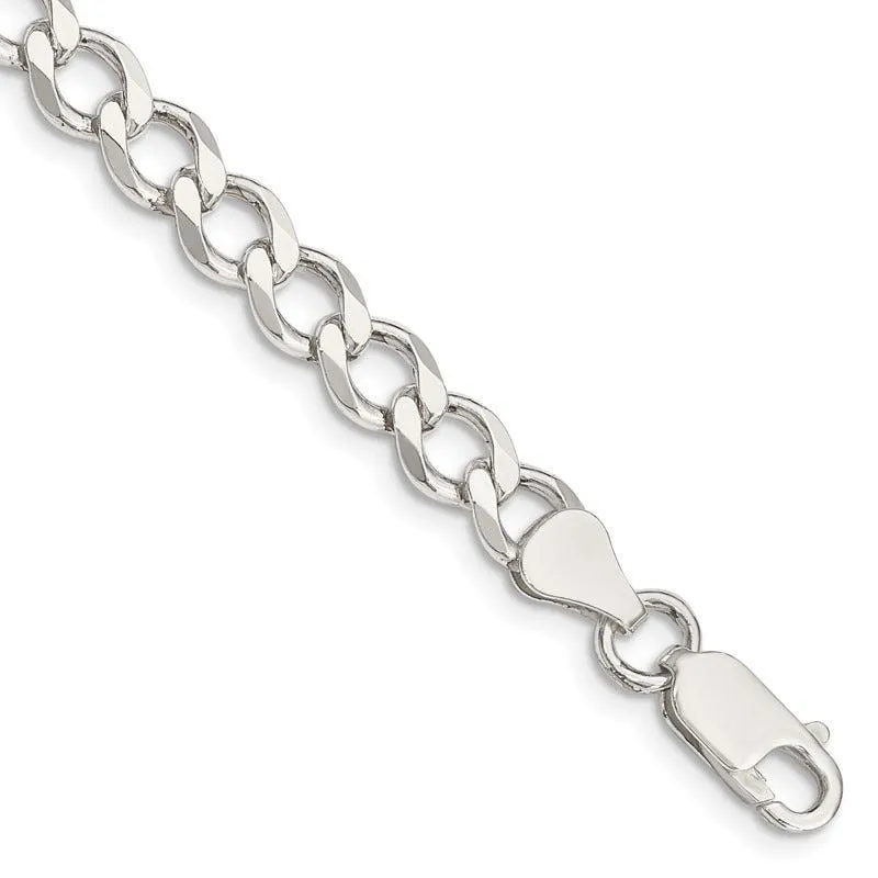 Sterling Silver 6.4mm Semi-solid Flat Curb Chain Bracelet