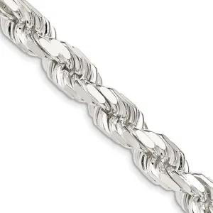 Sterling Silver 9.5mm Diamond-cut Rope Chain Necklace