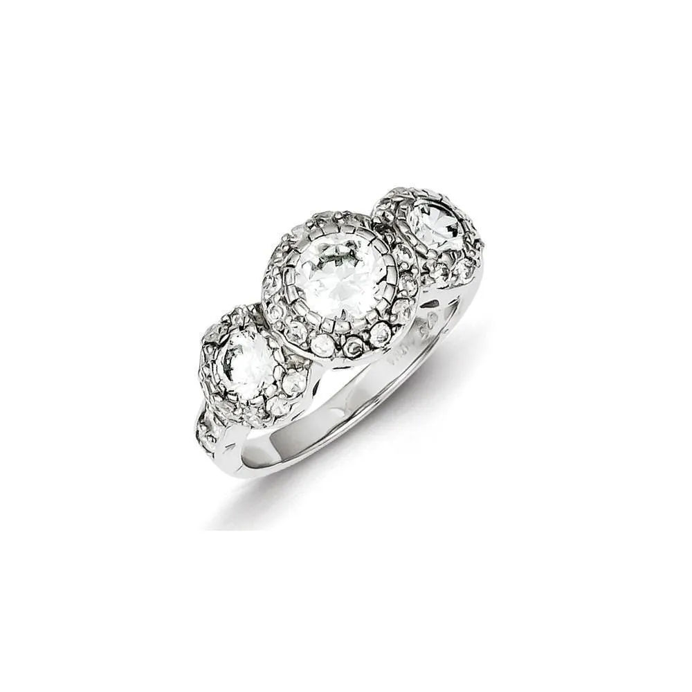 Sterling Silver Cubic Zirconia 3 Stone Ring