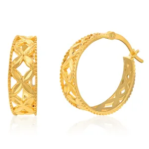 Sterling Silver Gold Plated Diamond Cut Mesh Hoop Earrings