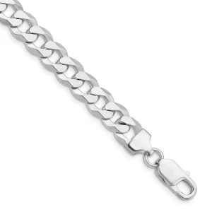 Sterling Silver Rhodium-plated 8.5mm Flat Curb Chain Bracelet