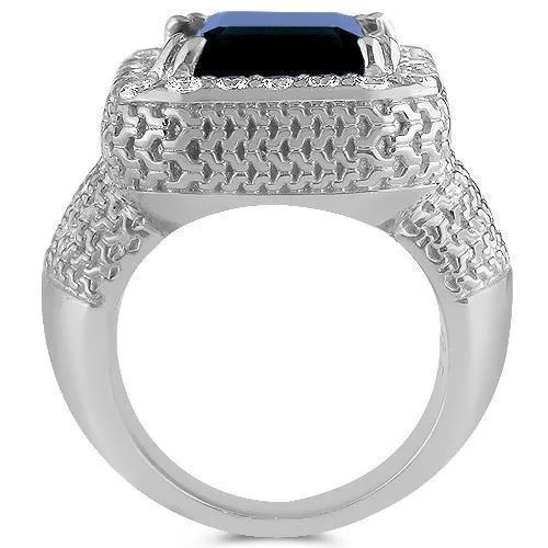 Sterling Silver Rhodium Plated Semi-Precious Crystal Sapphire Ring