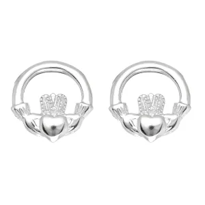 Sterling Silver Round Claddagh Stud Earrings