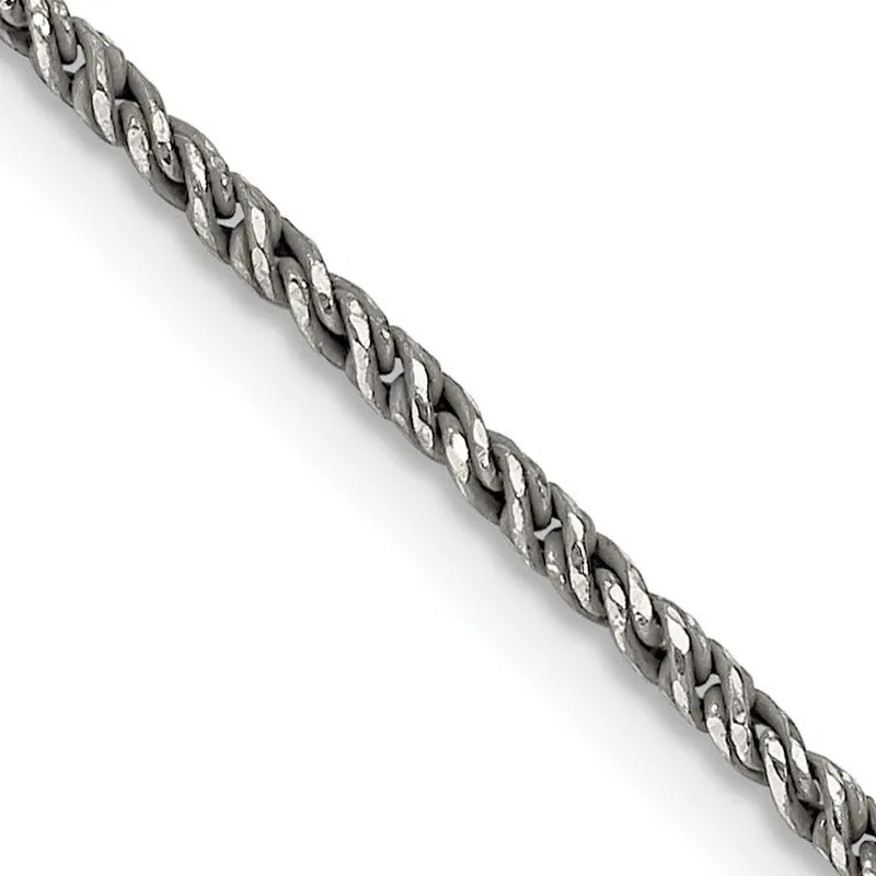 Sterling Silver Ruthenium-plated 1.7mm Twisted Tight Wheat Chain Necklace