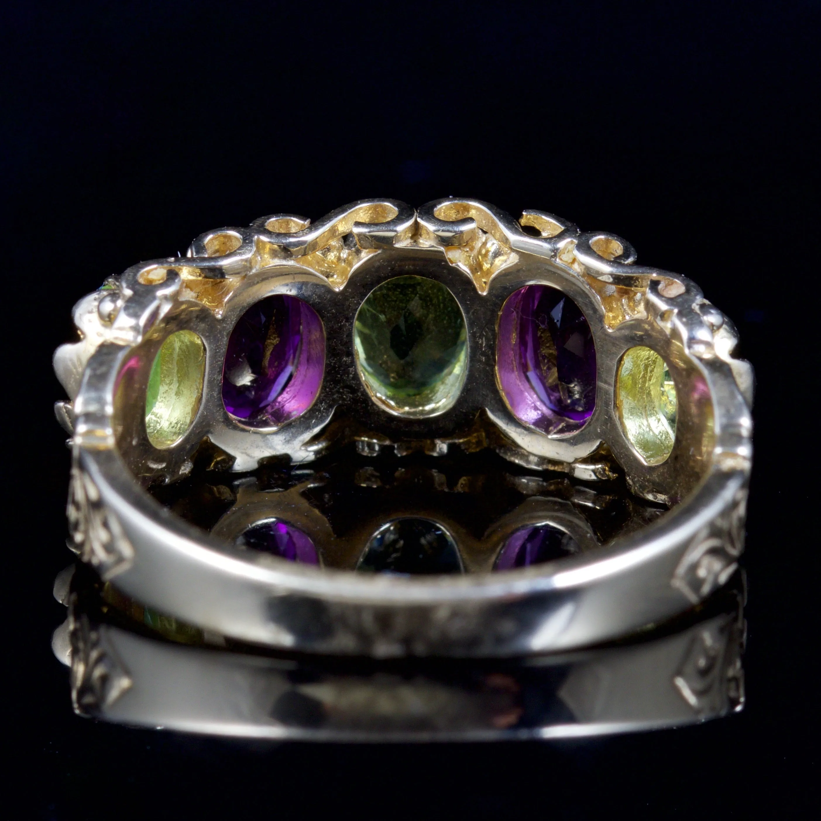 Suffragette Amethyst Peridot Ring 9Ct Gold Ring