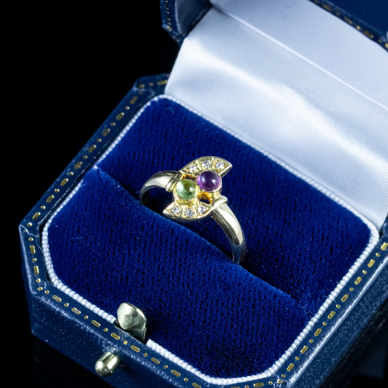 Suffragette Ring Amethyst Peridot Diamond 18Ct Gold Circa 1920