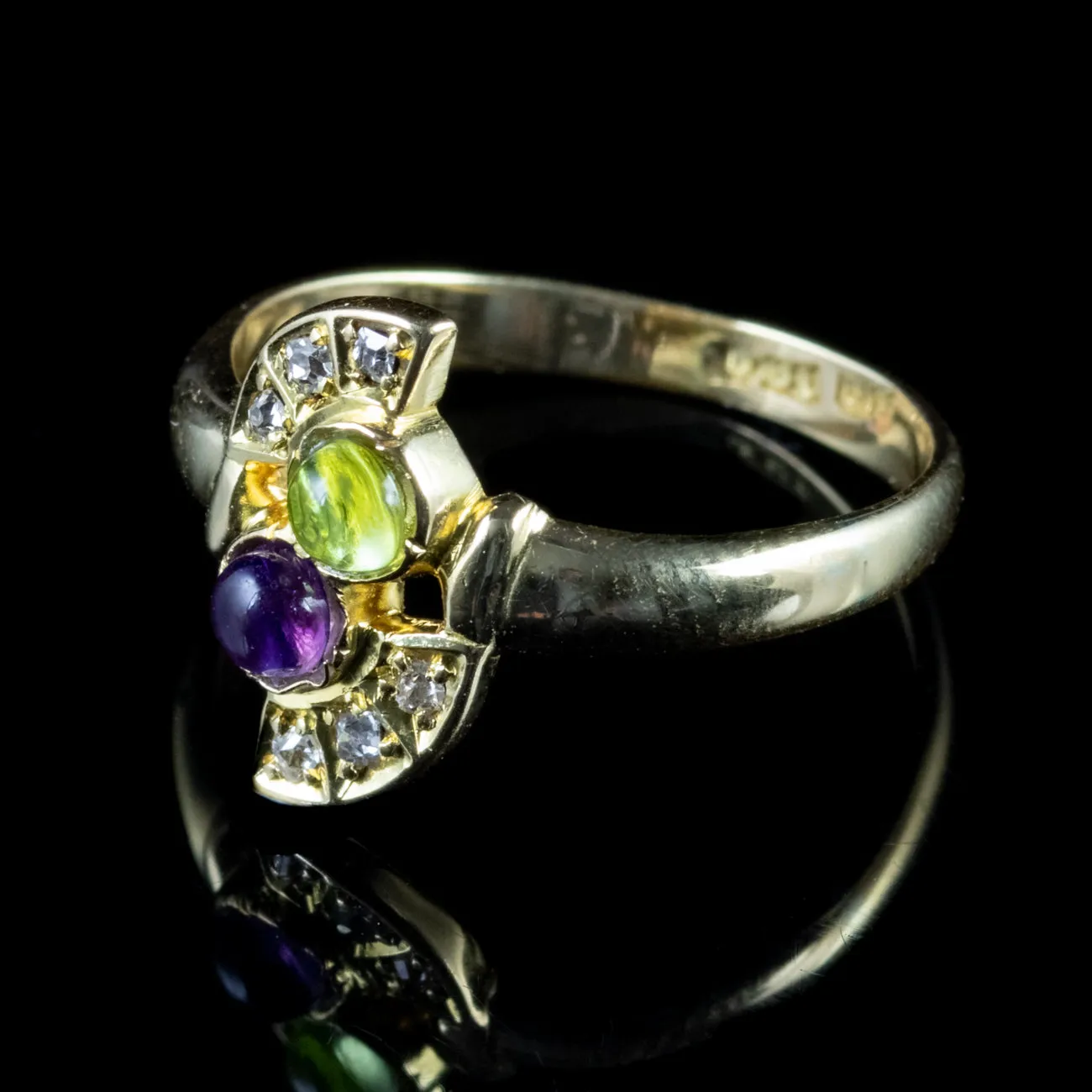 Suffragette Ring Amethyst Peridot Diamond 18Ct Gold Circa 1920