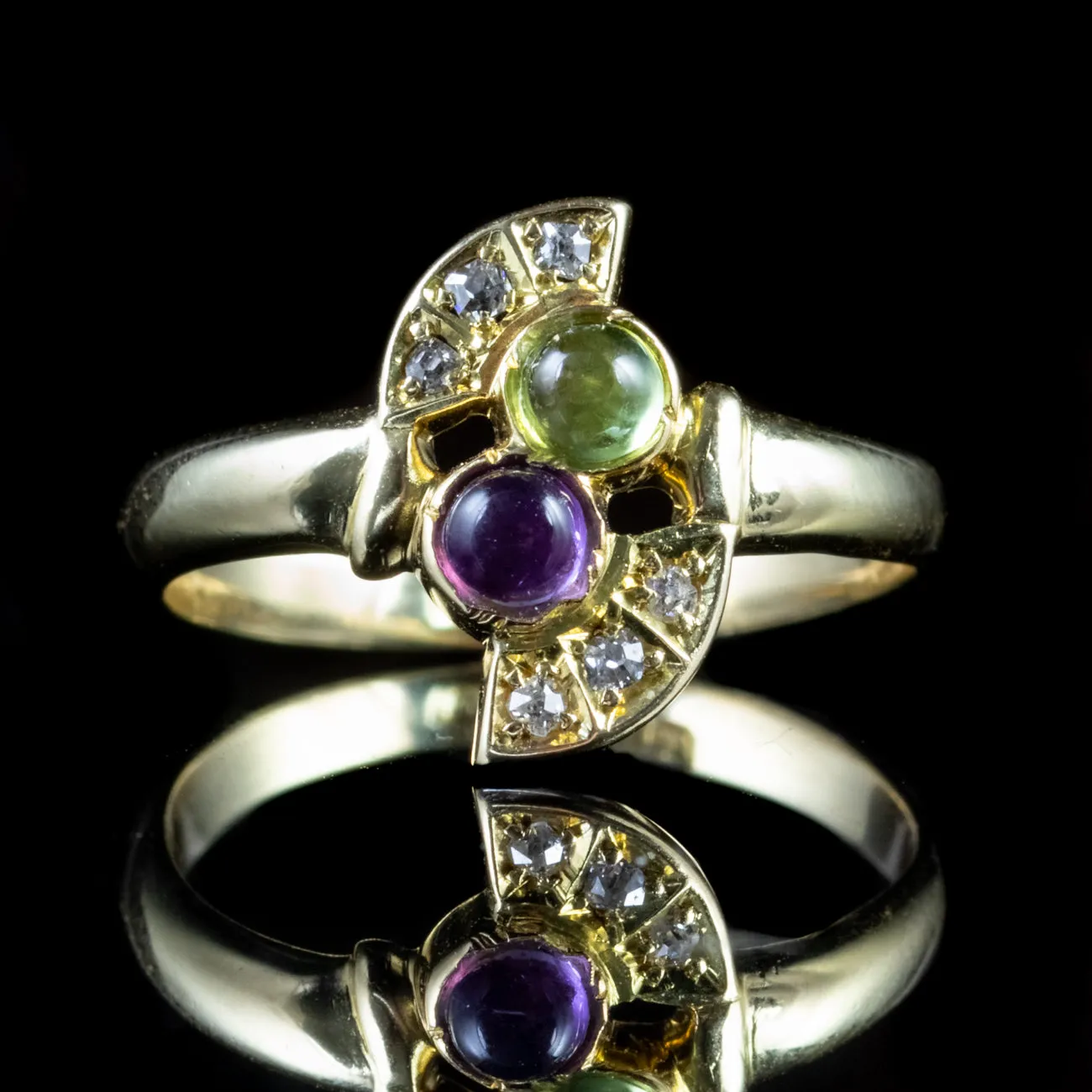 Suffragette Ring Amethyst Peridot Diamond 18Ct Gold Circa 1920