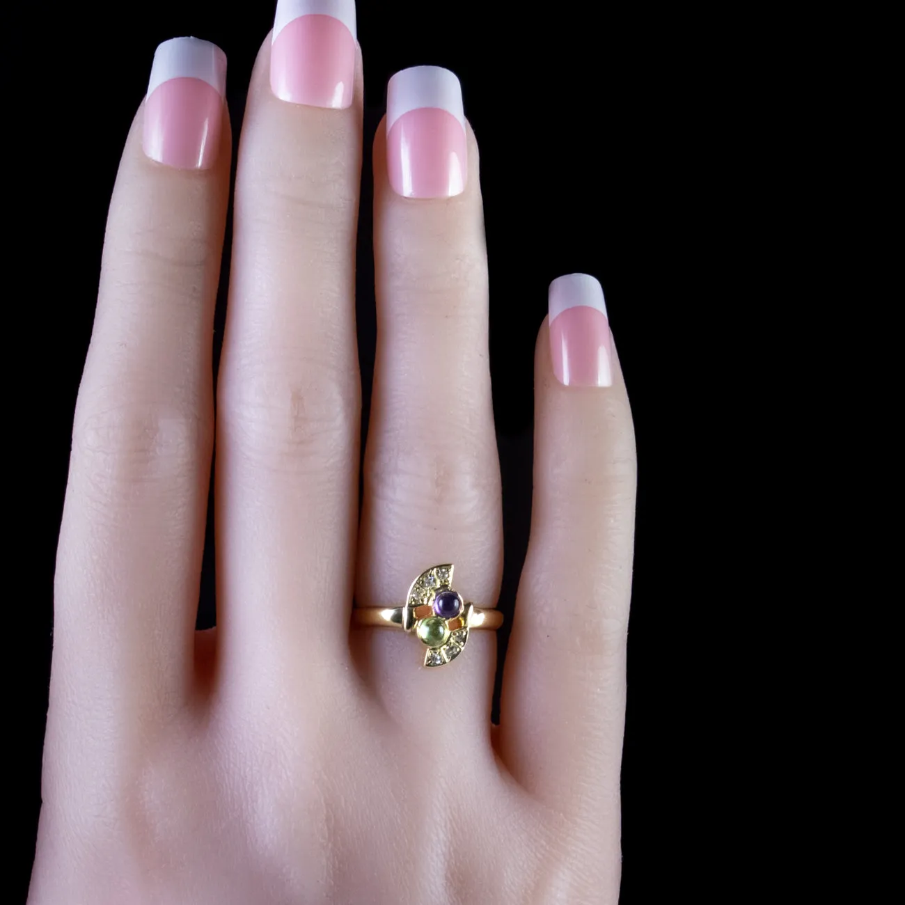 Suffragette Ring Amethyst Peridot Diamond 18Ct Gold Circa 1920