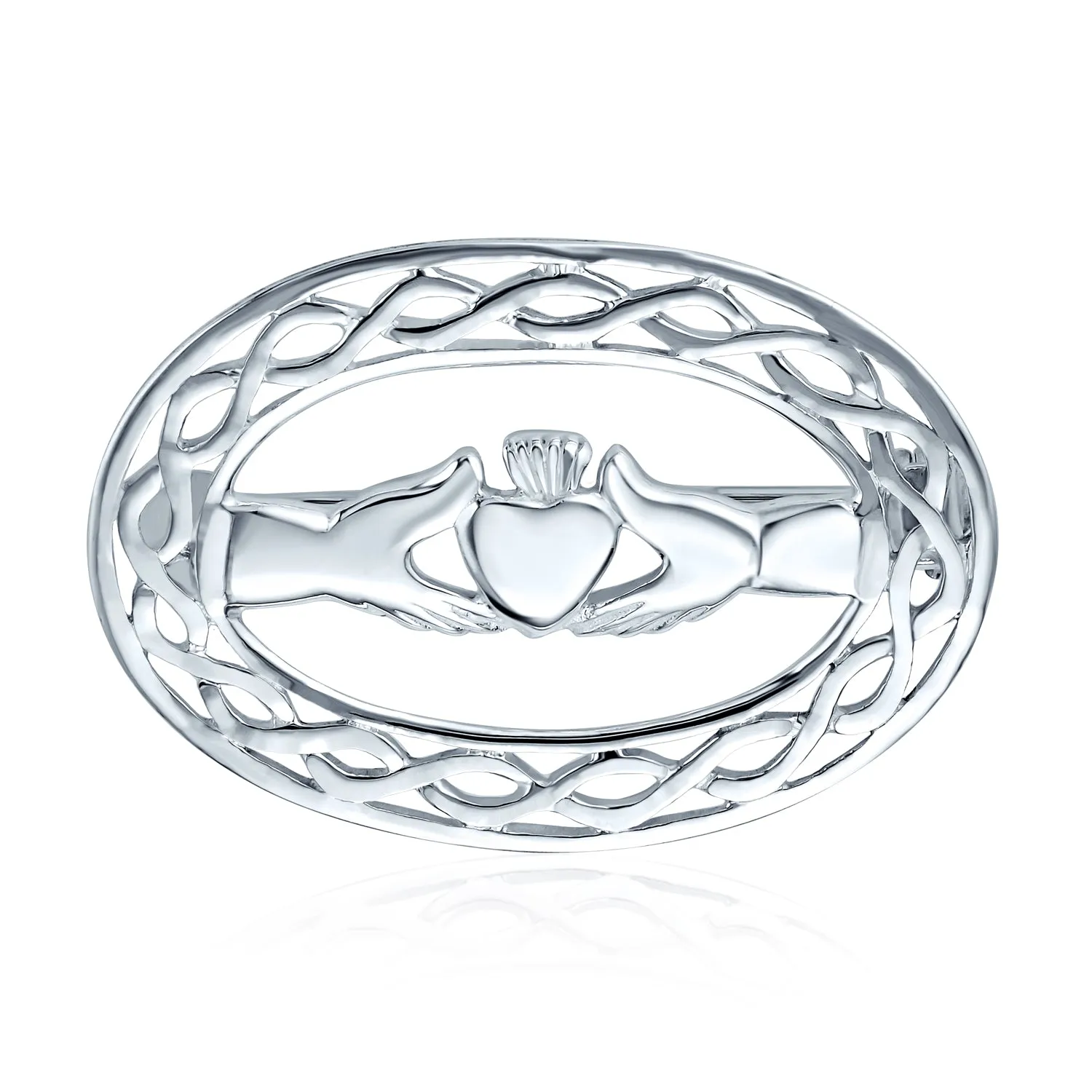 Traditional Irish Celtic Love Knot Claddagh Scarf Brooche Pin in Sterling Silver