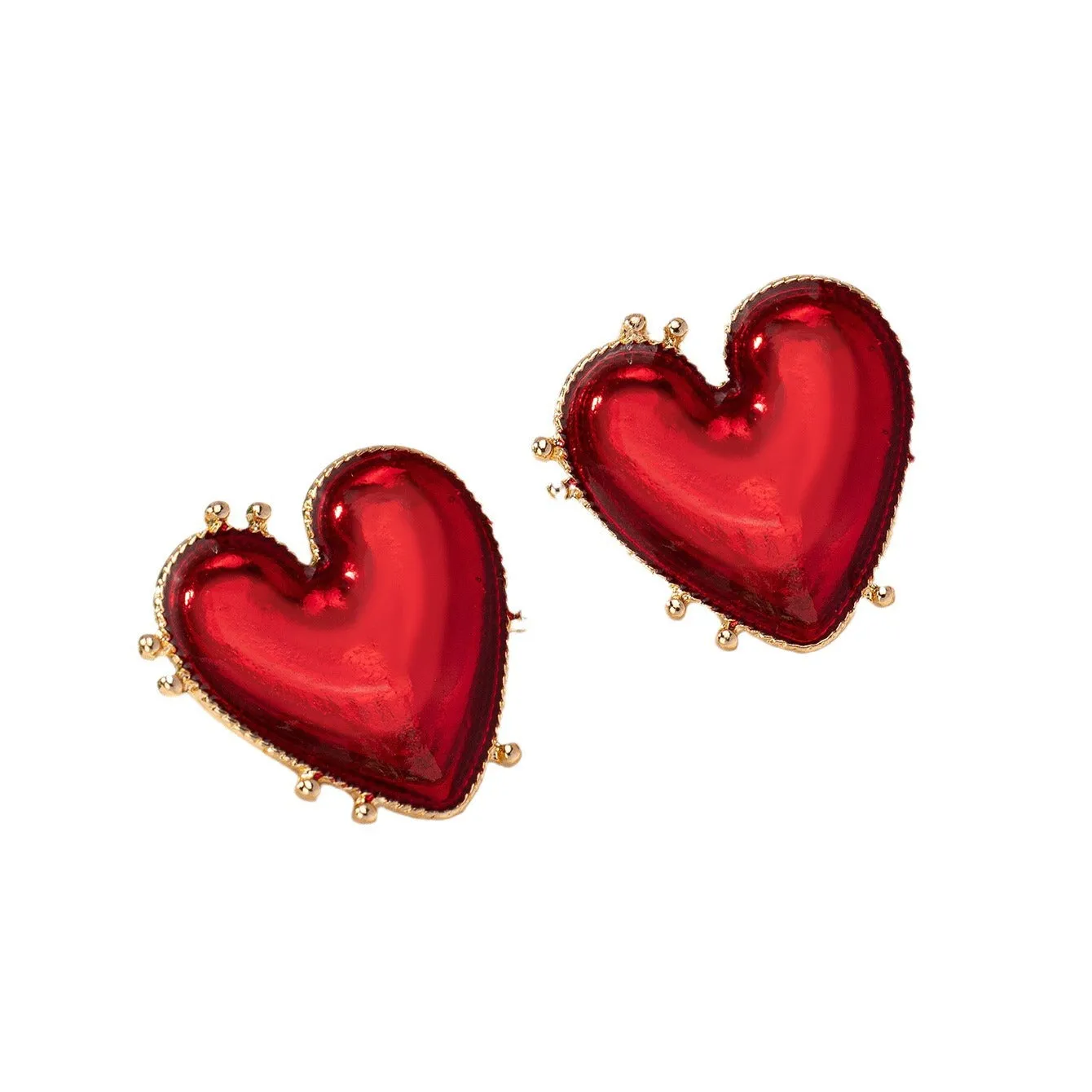 Unique Shiny Heart Red Pin Earrings JLT12879