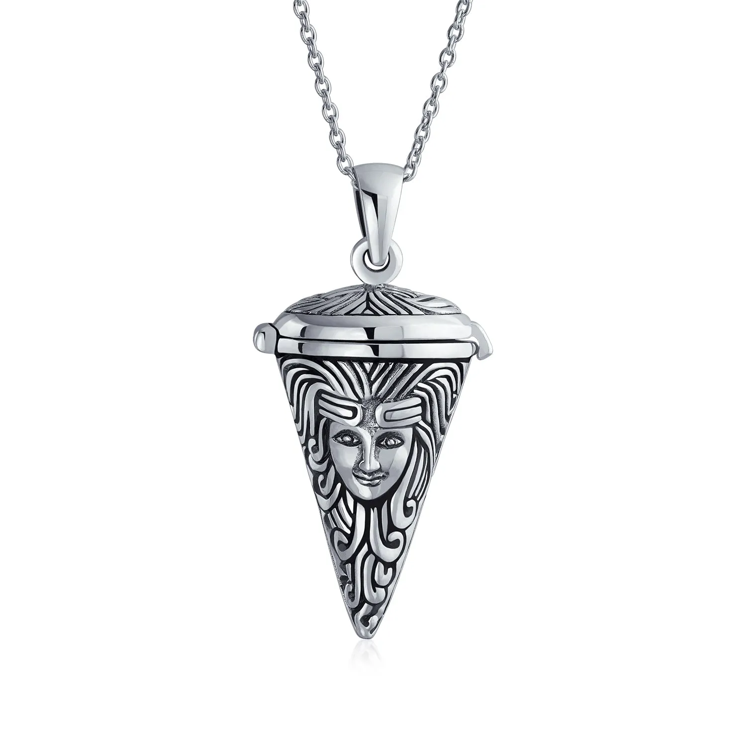 Unisex Sterling Silver Locket Necklace Angel Protector of Mother Earth Design