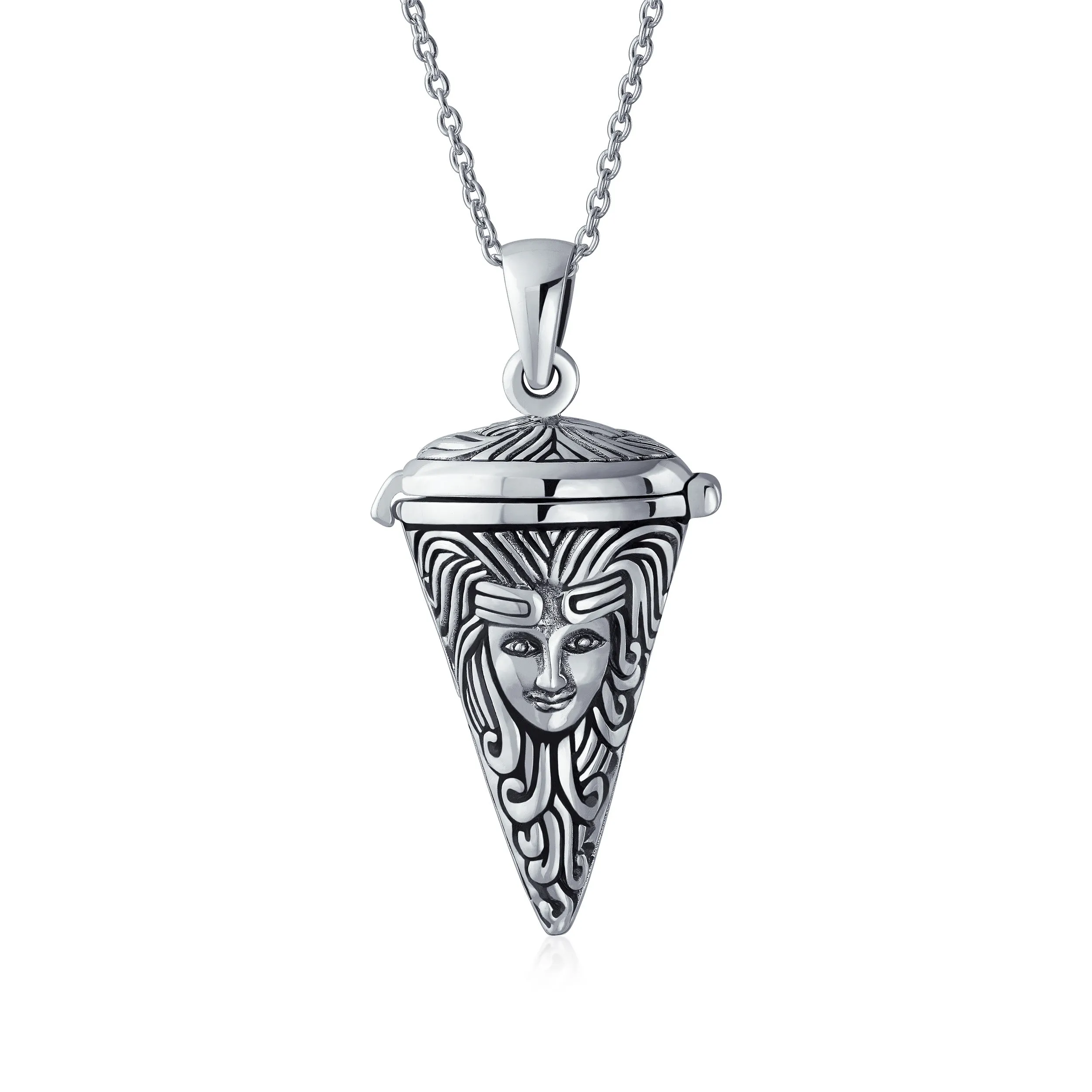 Unisex Sterling Silver Locket Necklace Angel Protector of Mother Earth Design