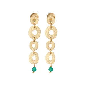 Vama | Athena Earrings | Metal-Sterling Silver | Stone-Green Onyx | Finish-Matt