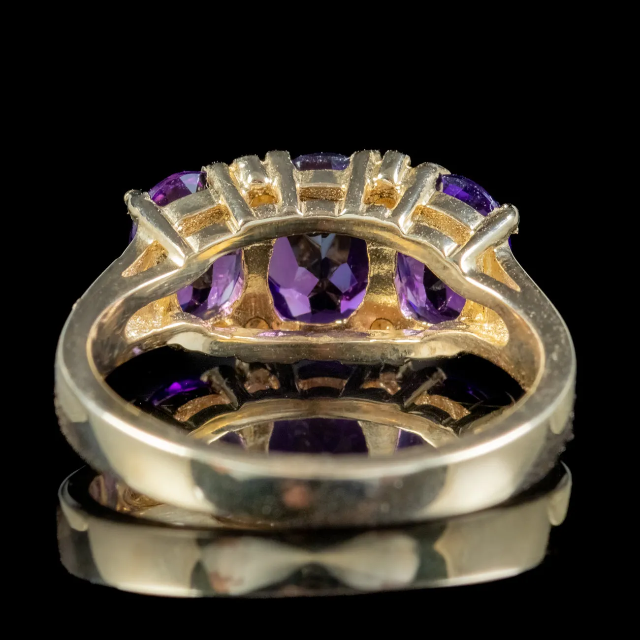 Victorian Style Amethyst Diamond Trilogy Ring 9ct Gold