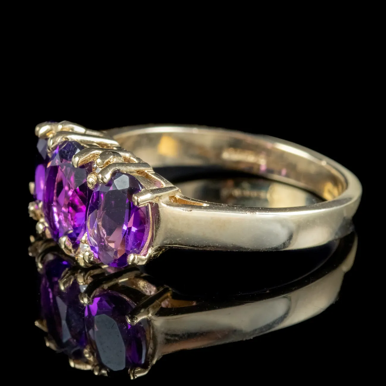 Victorian Style Amethyst Diamond Trilogy Ring 9ct Gold