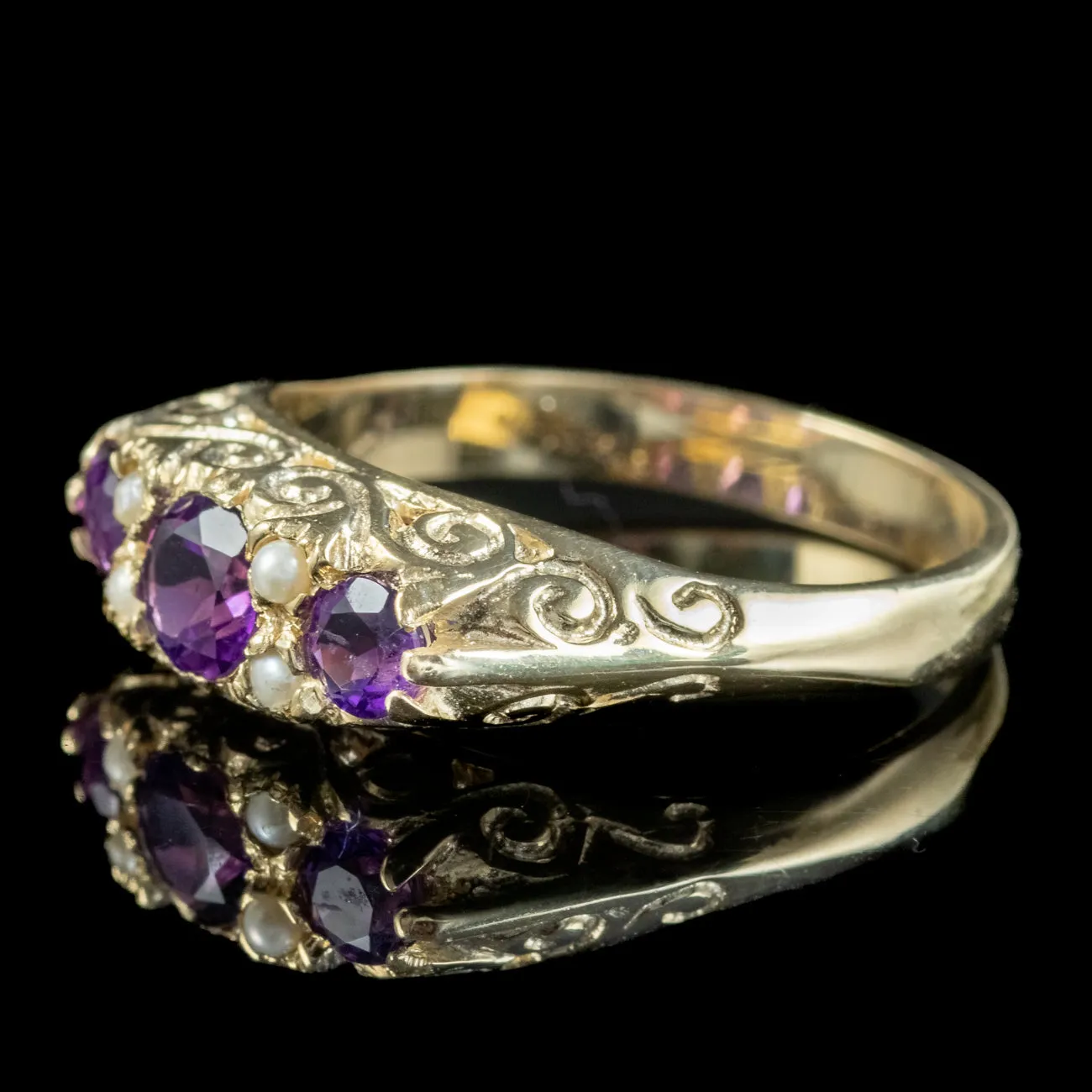 Victorian Style Amethyst Pearl Ring 9ct Gold