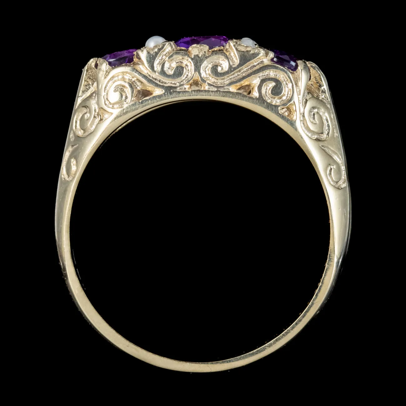 Victorian Style Amethyst Pearl Ring 9ct Gold