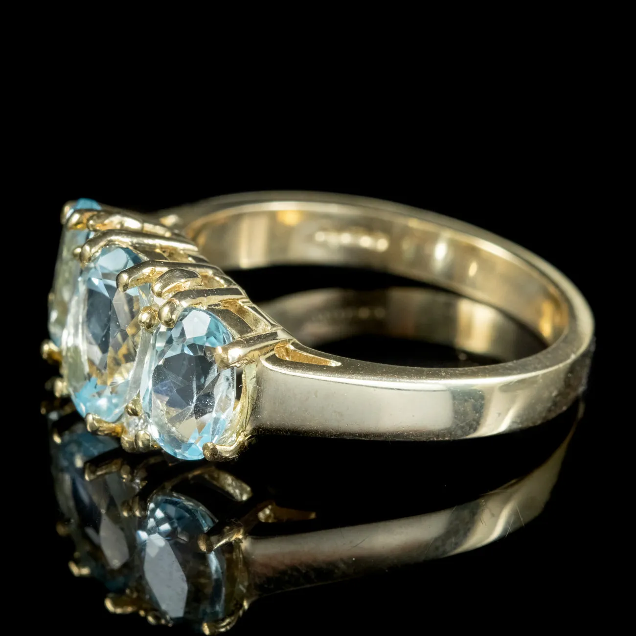 Victorian Style Blue Topaz Diamond Trilogy Ring 3.10ct Of Topaz