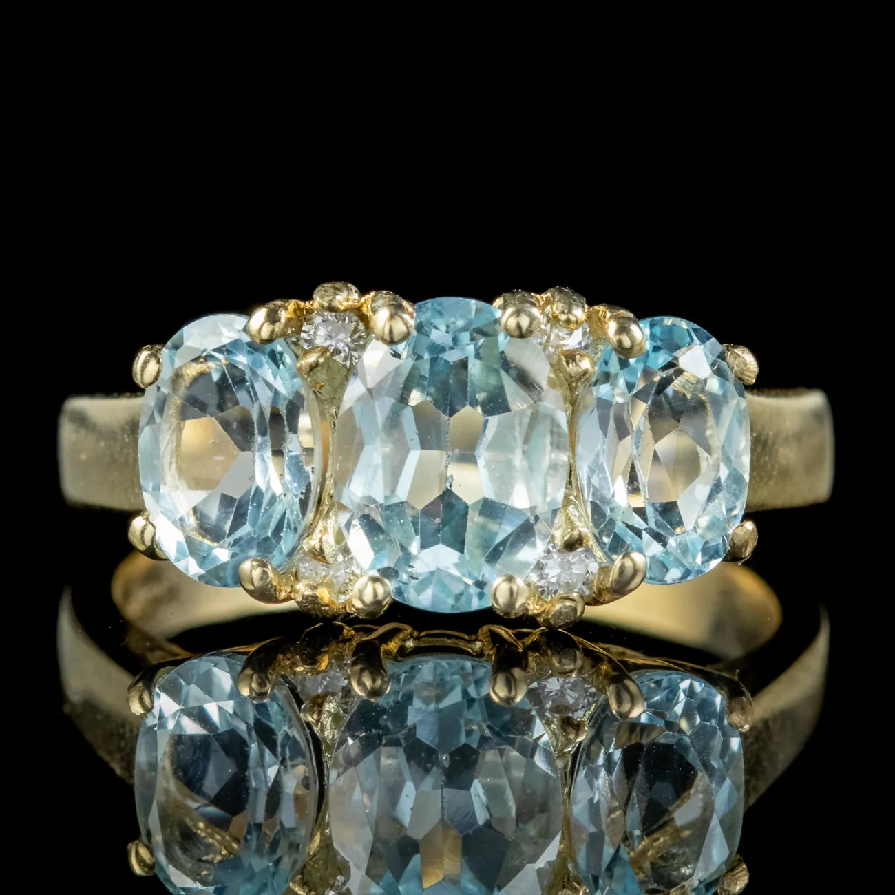 Victorian Style Blue Topaz Diamond Trilogy Ring 3.10ct Of Topaz