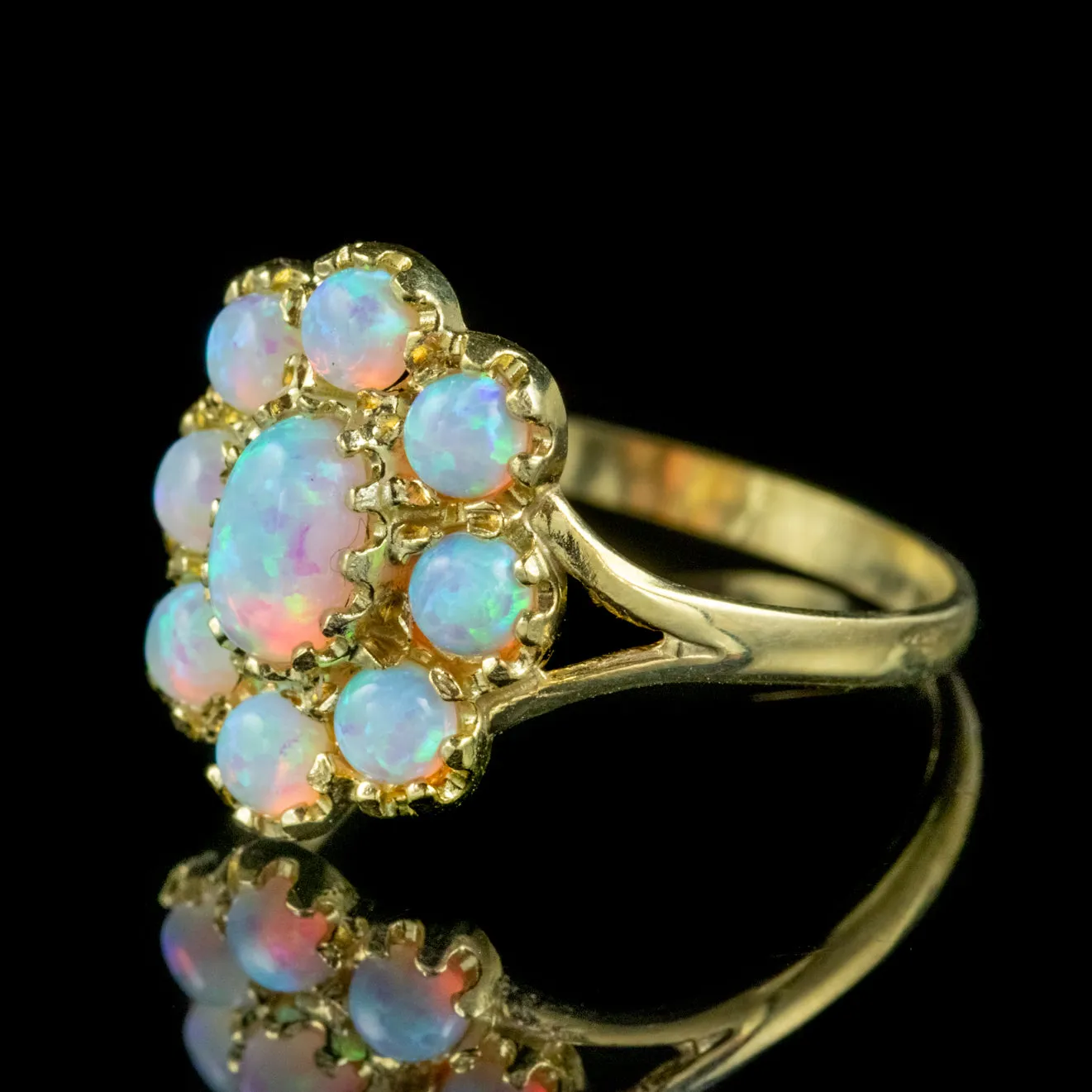 Victorian Style Opal Cluster Ring Silver 18ct Gold Gilt