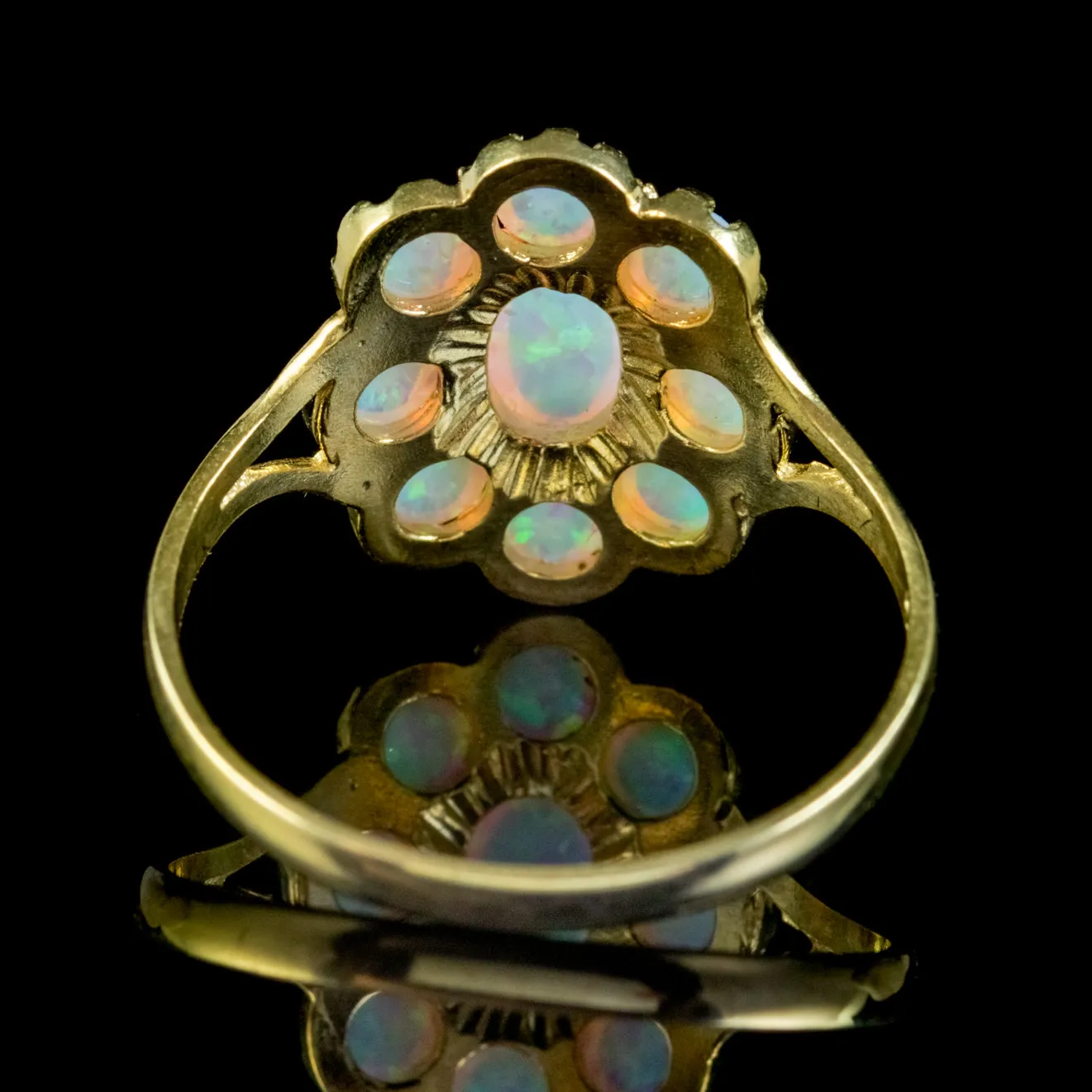 Victorian Style Opal Cluster Ring Silver 18ct Gold Gilt