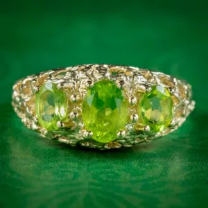 Victorian Style Peridot Trilogy Ring 9ct Gold