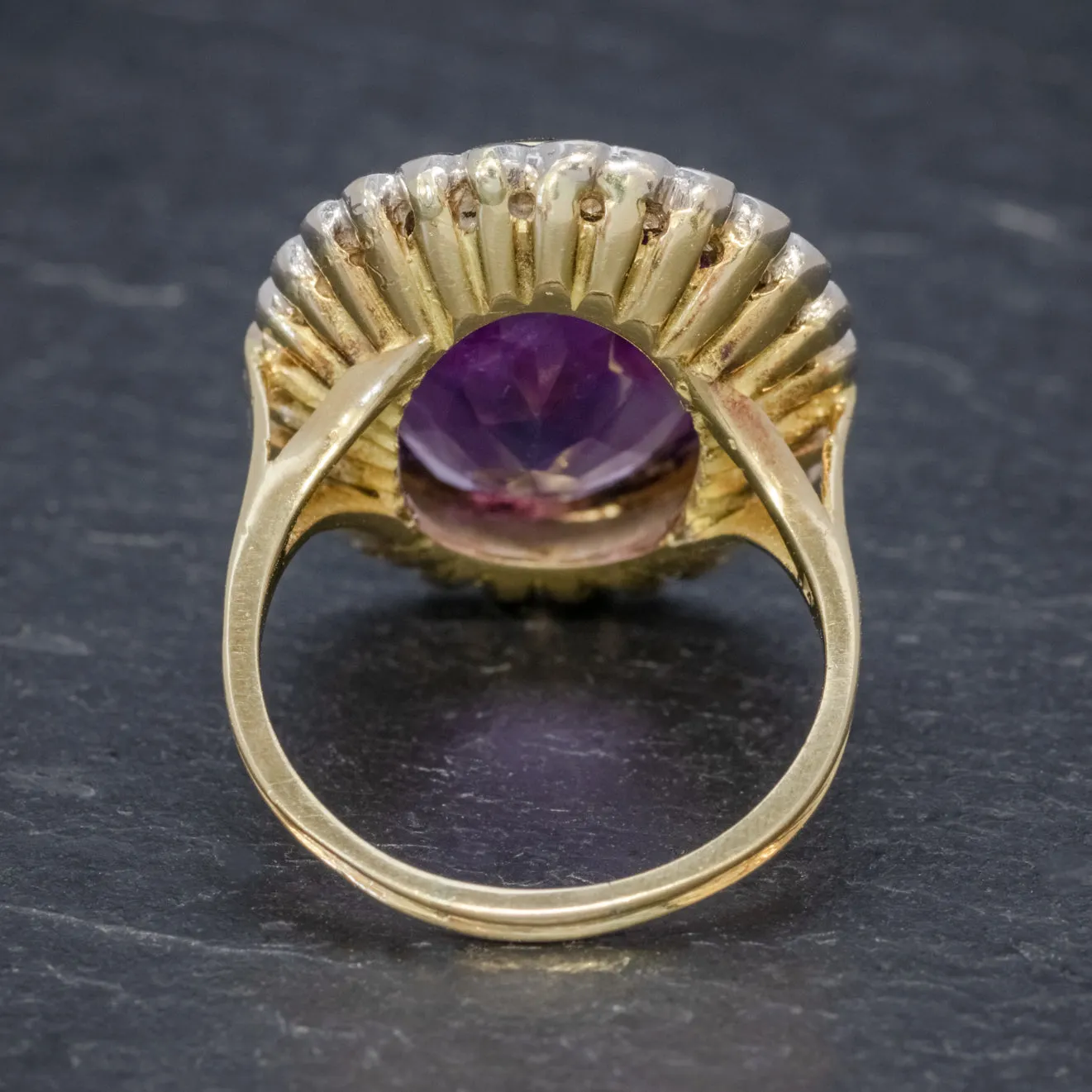 Vintage 12Ct Amethyst Diamond Cocktail Ring 18Ct Gold Dated 1989