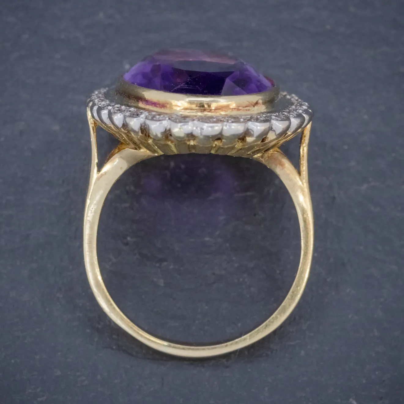 Vintage 12Ct Amethyst Diamond Cocktail Ring 18Ct Gold Dated 1989