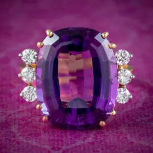 Vintage Amethyst Diamond Cocktail Ring 16ct Amethyst