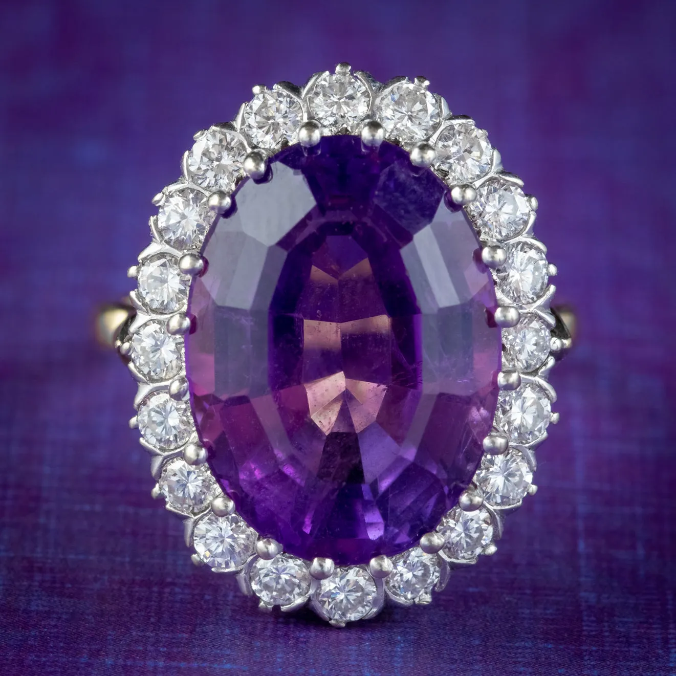 Vintage Amethyst Diamond Cocktail Ring 18ct Gold 12ct Amethyst Circa 1980