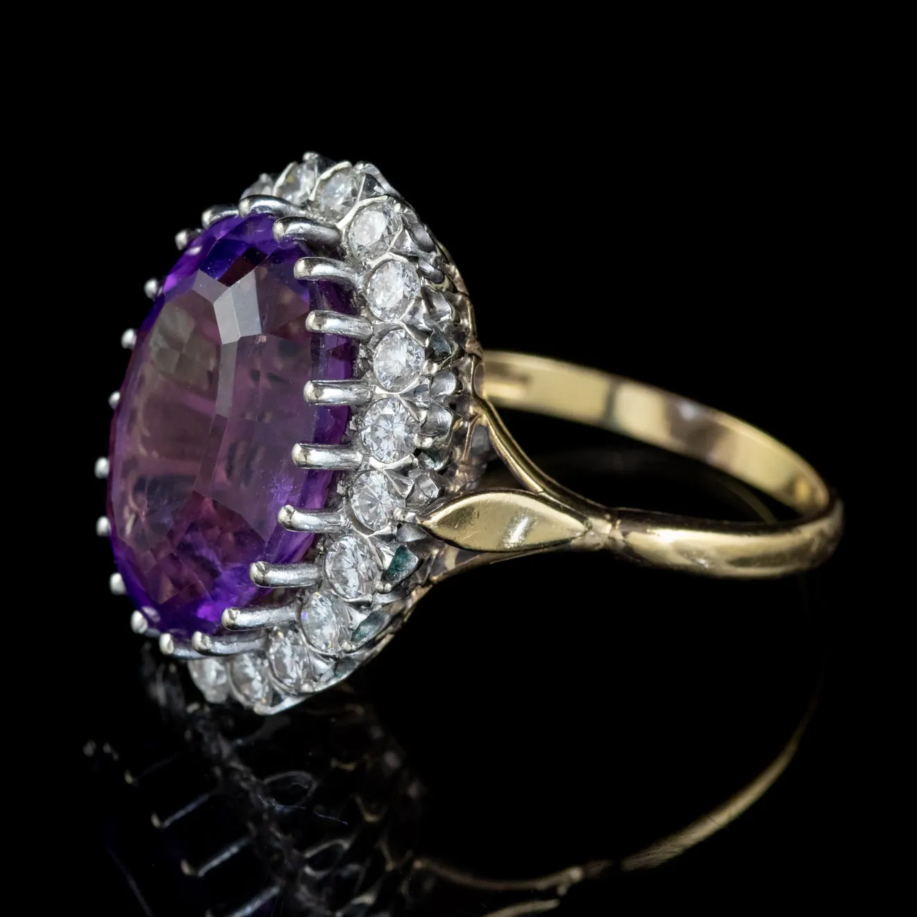 Vintage Amethyst Diamond Cocktail Ring 18ct Gold 12ct Amethyst Circa 1980