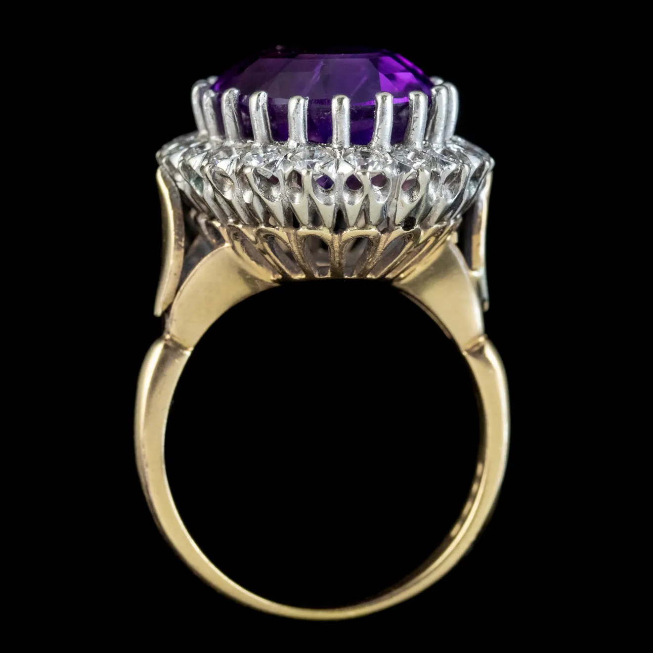 Vintage Amethyst Diamond Cocktail Ring 18ct Gold 12ct Amethyst Circa 1980