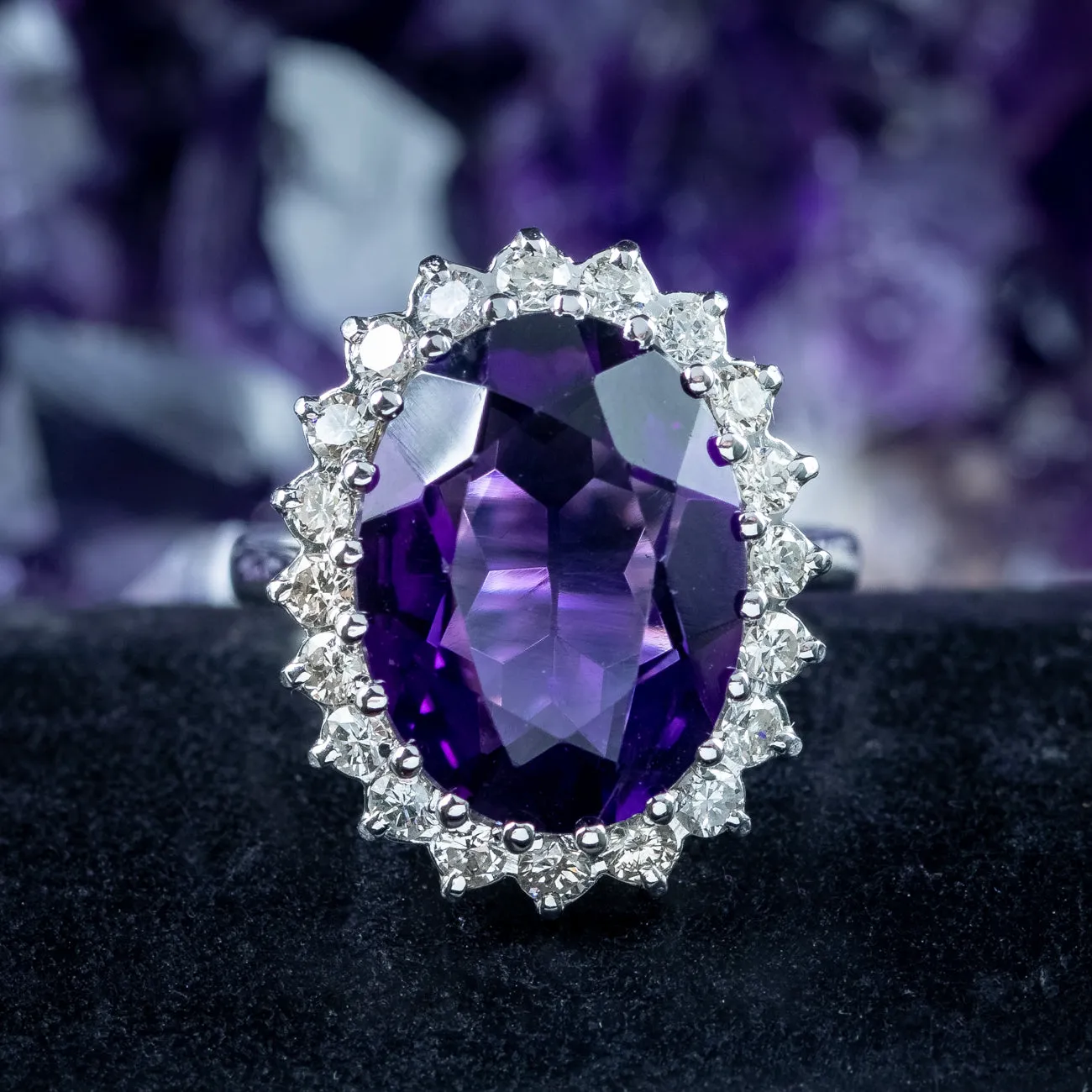 Vintage Amethyst Diamond Cocktail Ring 7ct Amethyst