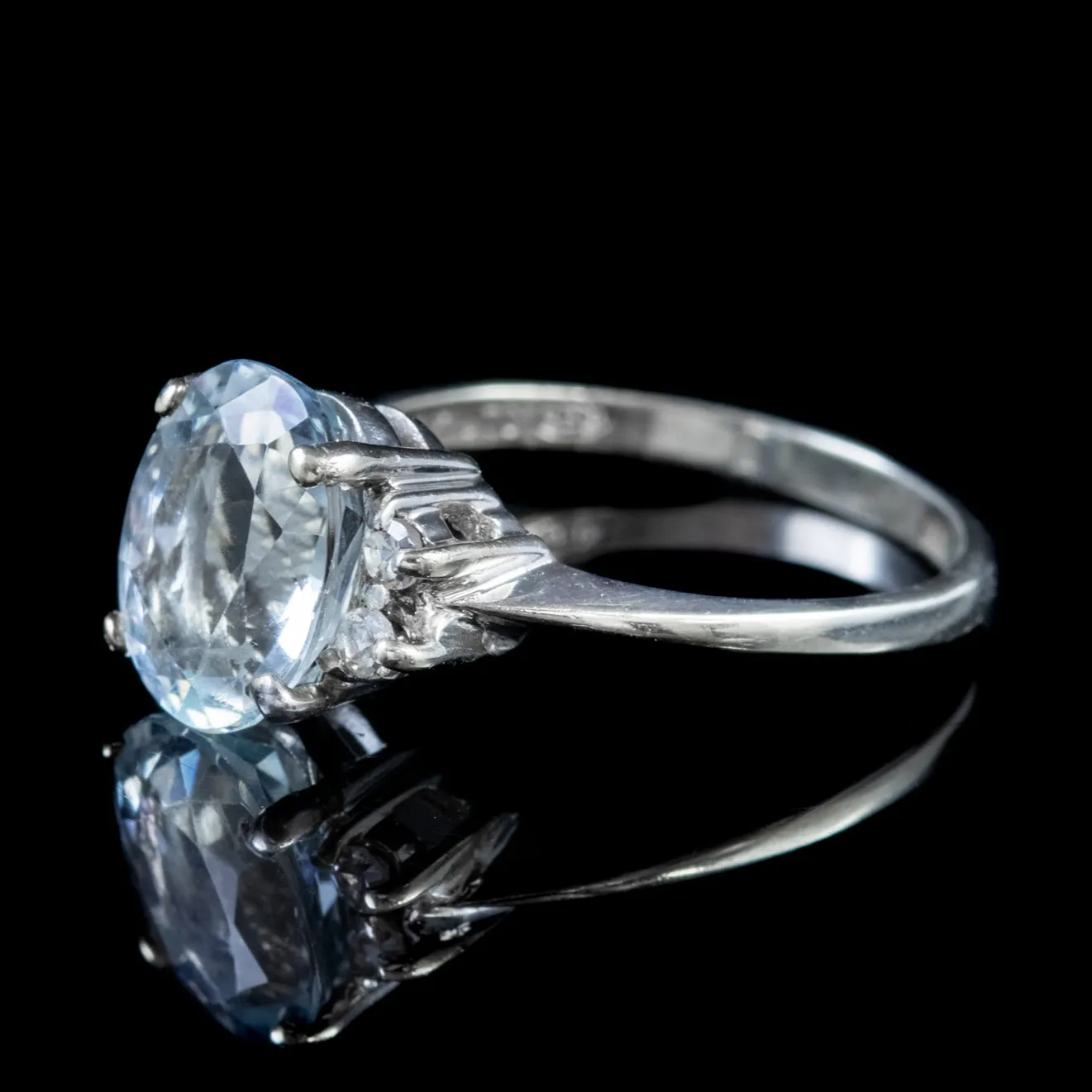 Vintage Aquamarine Diamond 14Ct White Gold Ring Circa 1940