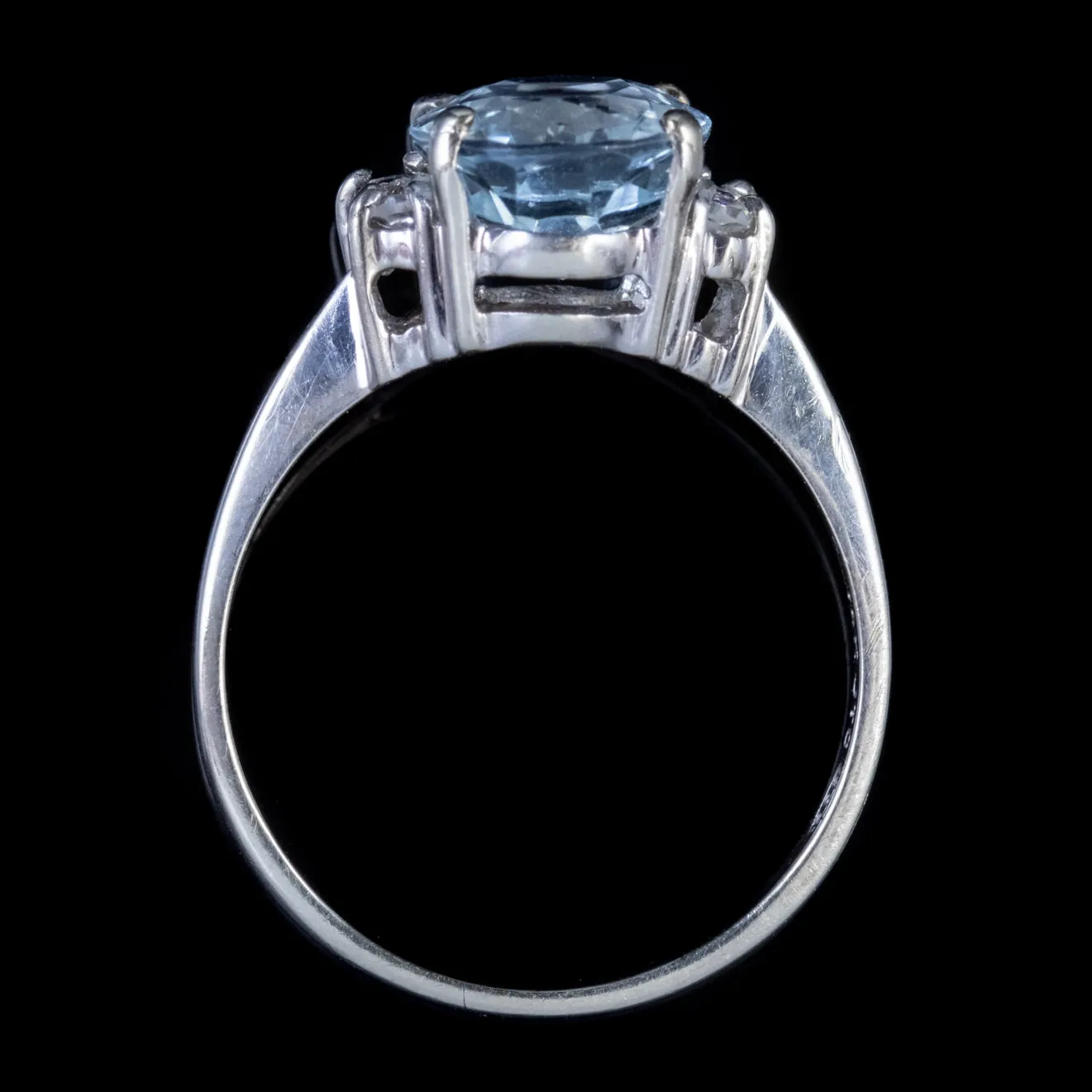 Vintage Aquamarine Diamond 14Ct White Gold Ring Circa 1940