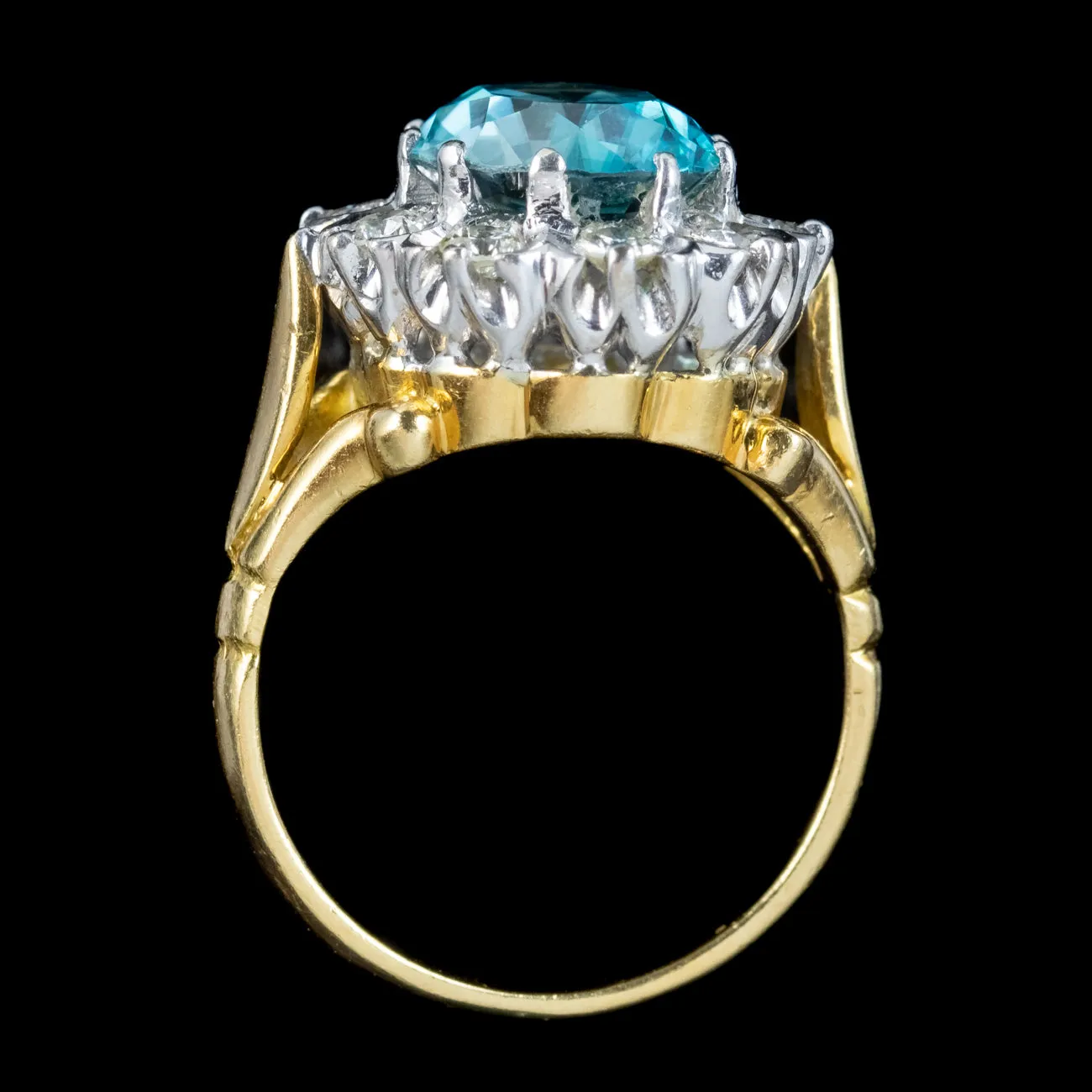 Vintage Blue Zircon Diamond Cluster Ring 3ct Zircon