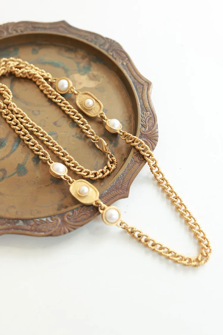 Vintage Gold Chain Necklace with Pearl Detail