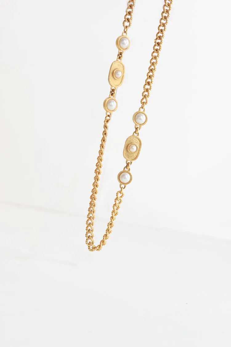 Vintage Gold Chain Necklace with Pearl Detail