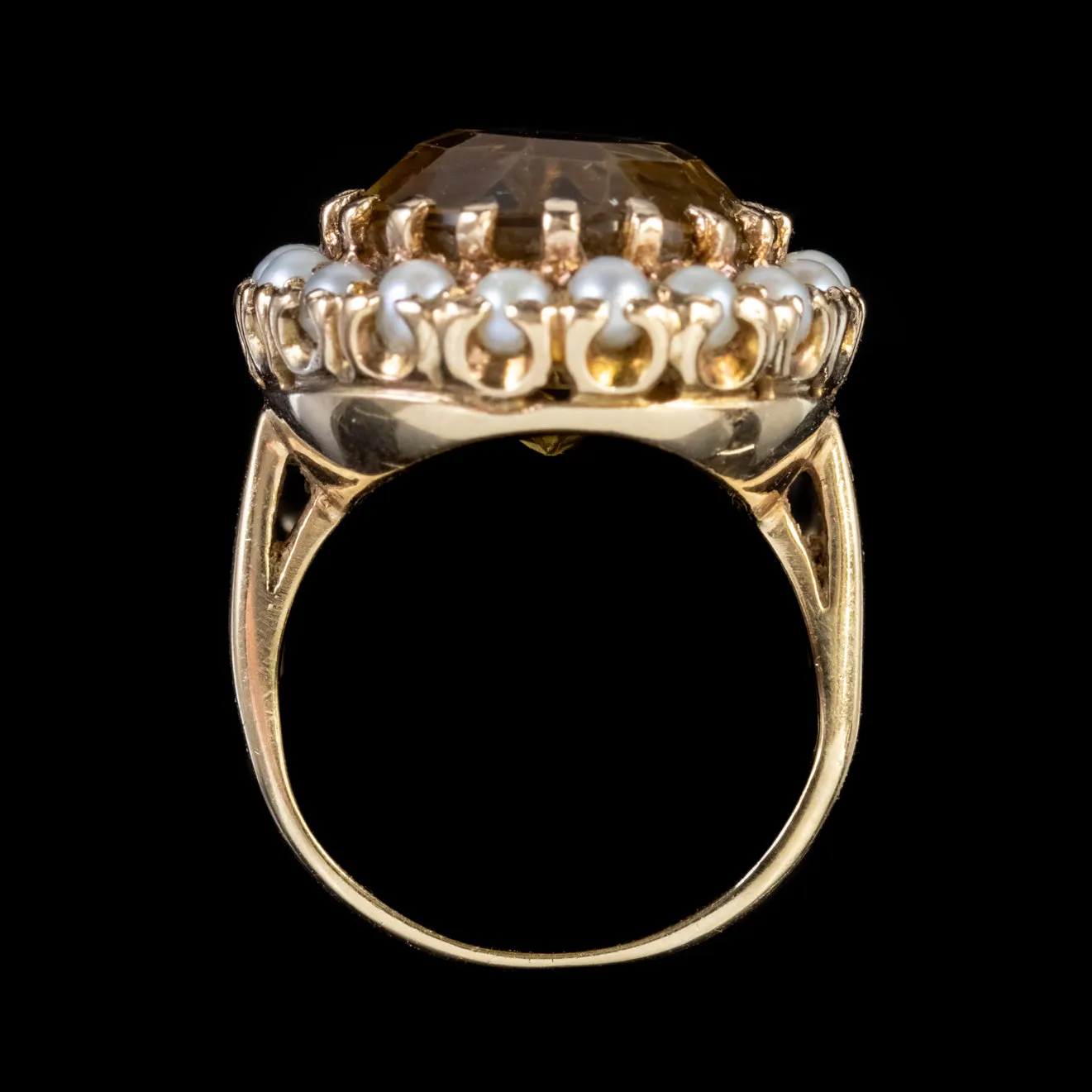 Vintage Large Citrine Pearl Gold Ring Circa 1960