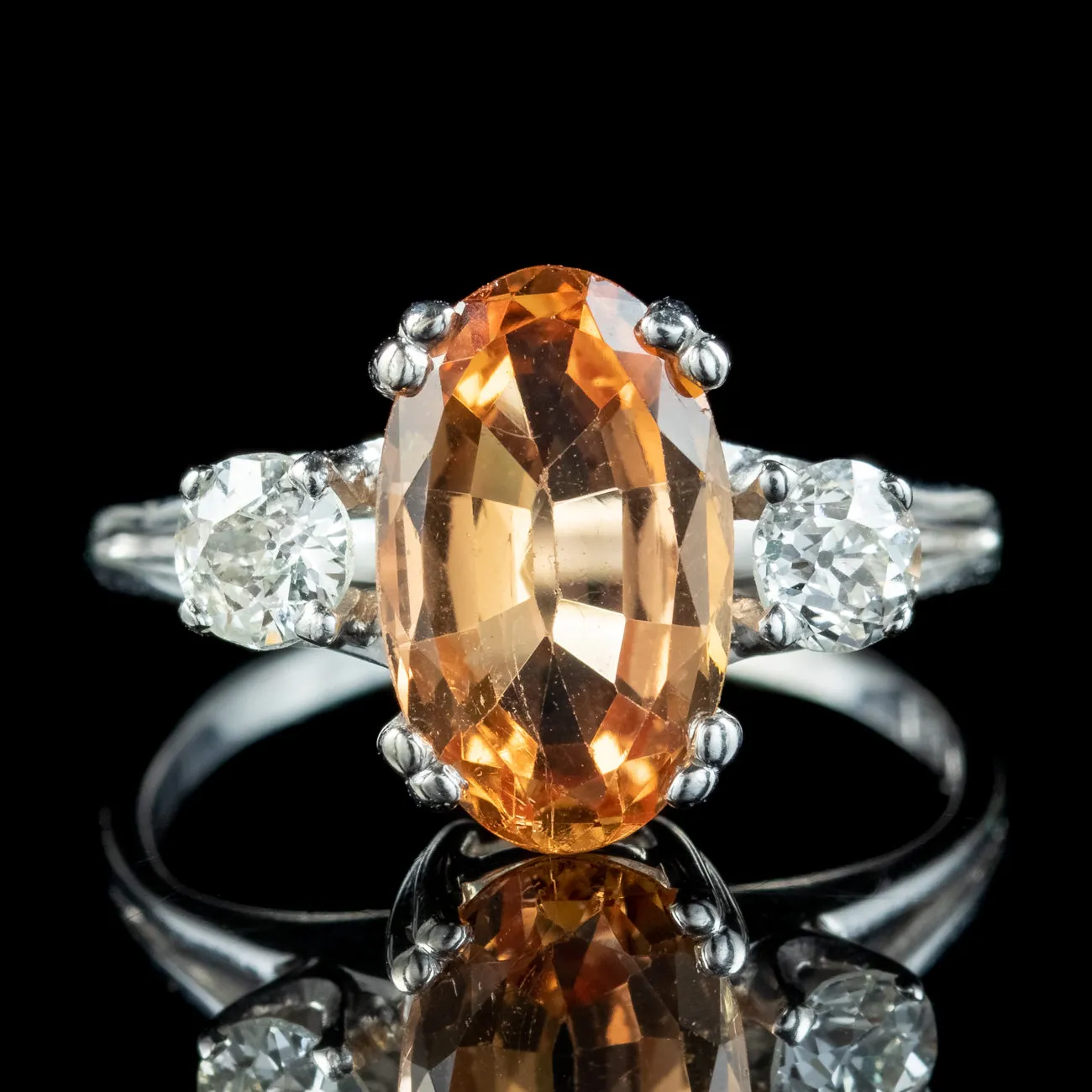 Vintage Orange Topaz Diamond Trilogy Ring 3.25ct Topaz