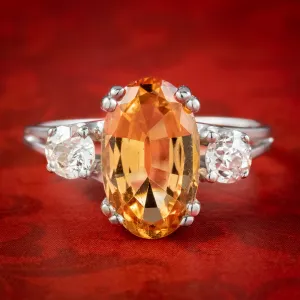 Vintage Orange Topaz Diamond Trilogy Ring 3.25ct Topaz