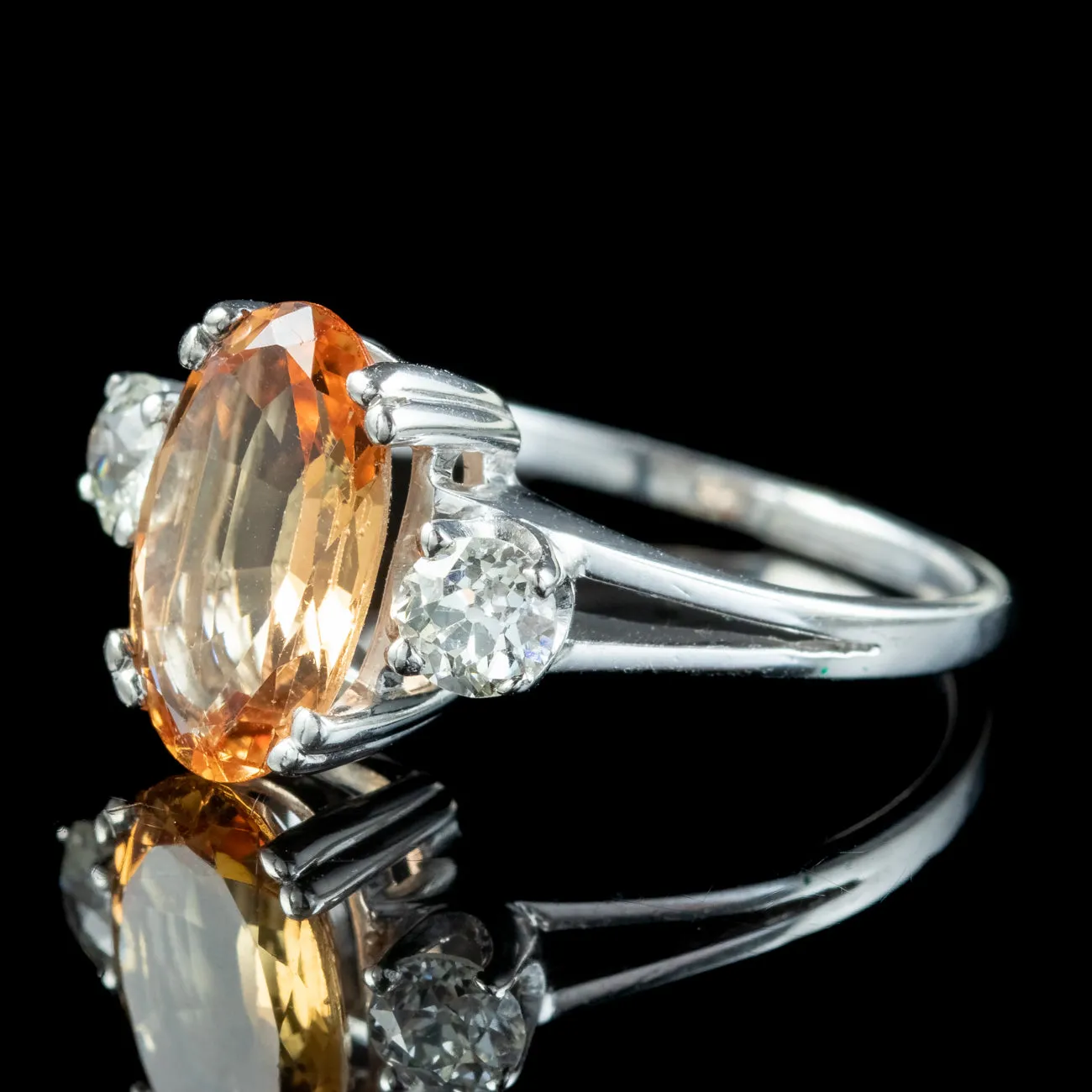 Vintage Orange Topaz Diamond Trilogy Ring 3.25ct Topaz