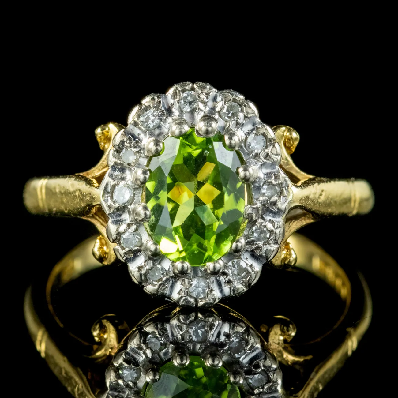 Vintage Peridot Diamond Cluster Ring 1.60ct Peridot Dated 1974