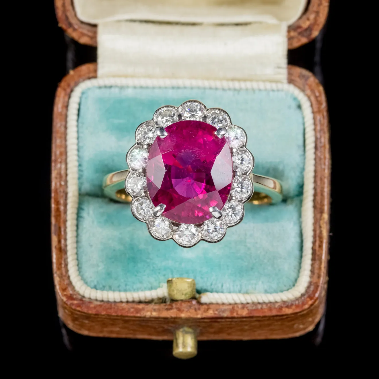 Vintage Pink Tourmaline Diamond Ring 18Ct Gold Circa 1970